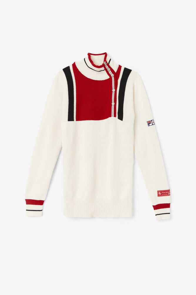 Svetre FILA Button Fly Damske Biele Červené Námornícka Modrá | SK-417368