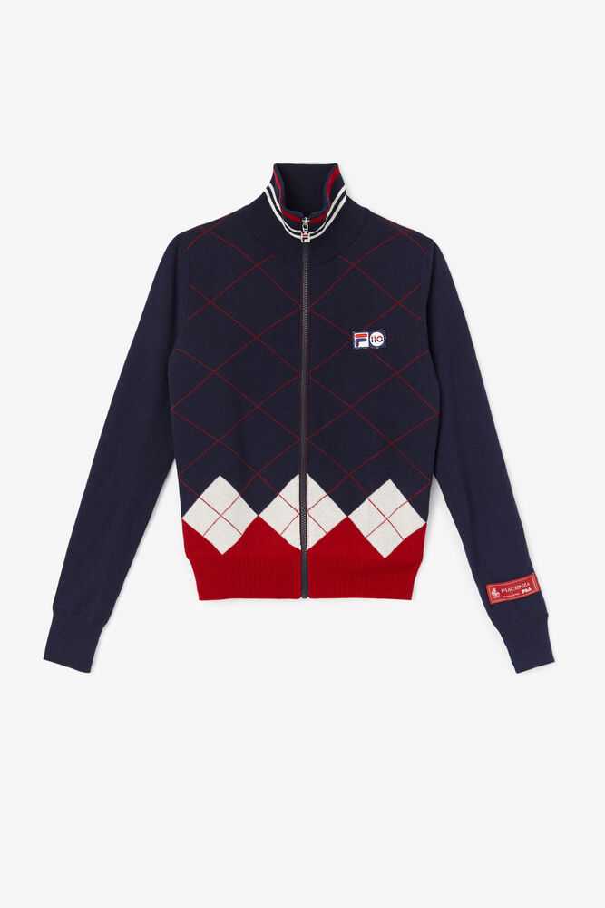 Svetre FILA Full Zip Damske Námornícka Modrá Biele Červené | SK-851672